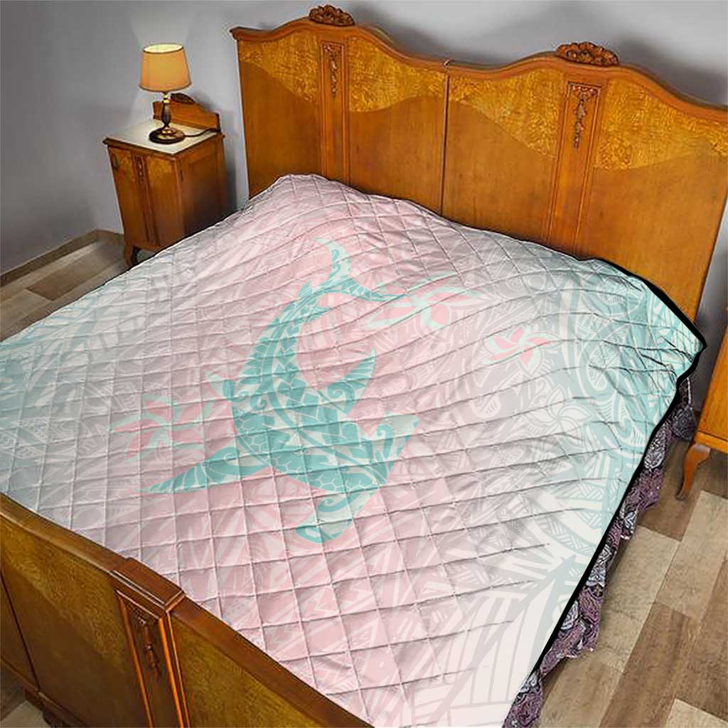Baby Pink Gradient Polynesia Quilt Hawaiian Tribal Hammerhead Shark Tattoo