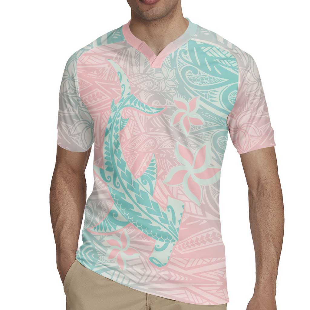 Baby Pink Gradient Polynesia Rugby Jersey Hawaiian Tribal Hammerhead Shark Tattoo