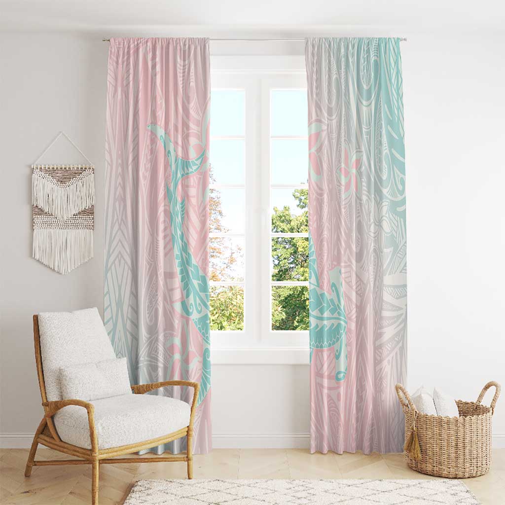 Baby Pink Gradient Polynesia Window Curtain Hawaiian Tribal Hammerhead Shark Tattoo