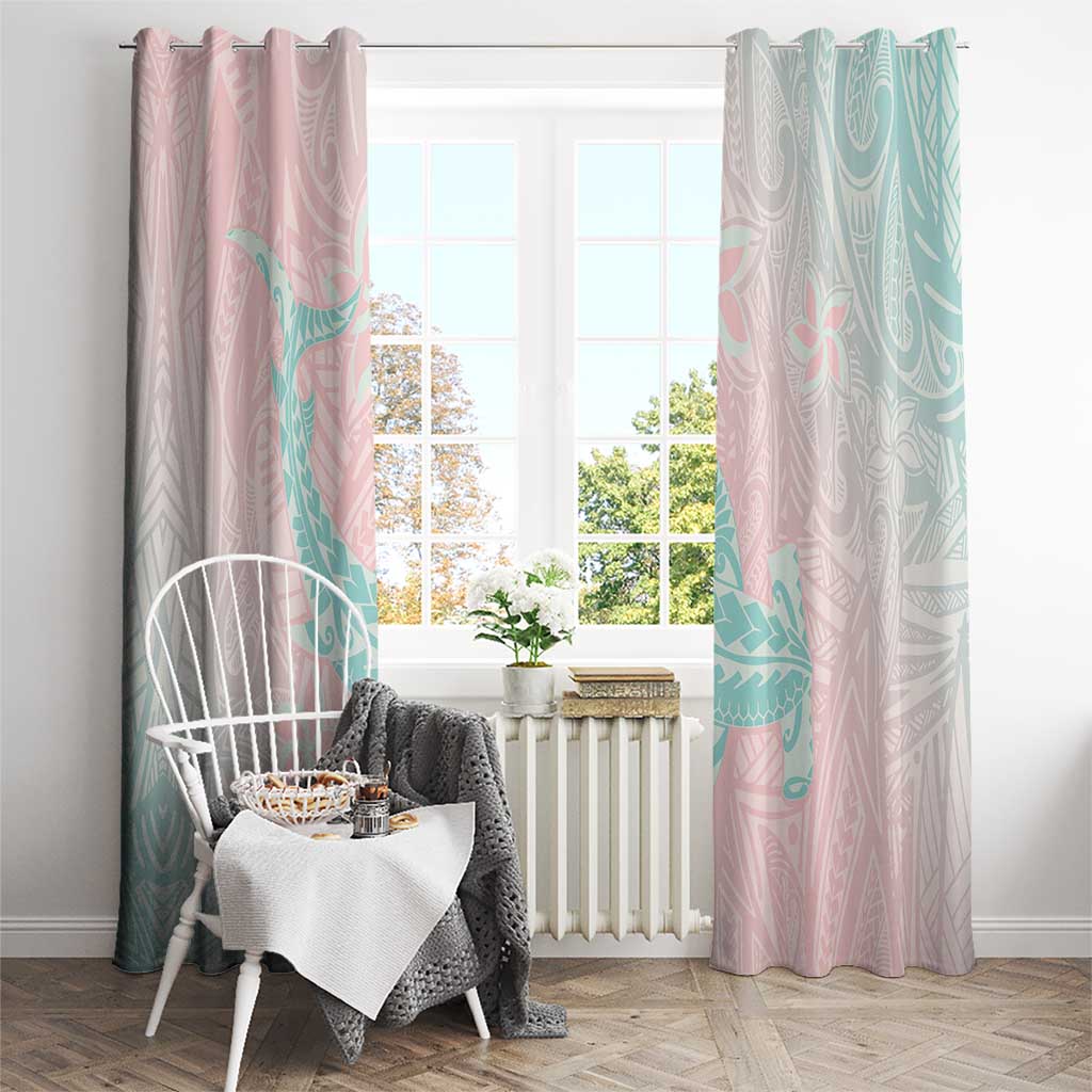 Baby Pink Gradient Polynesia Window Curtain Hawaiian Tribal Hammerhead Shark Tattoo