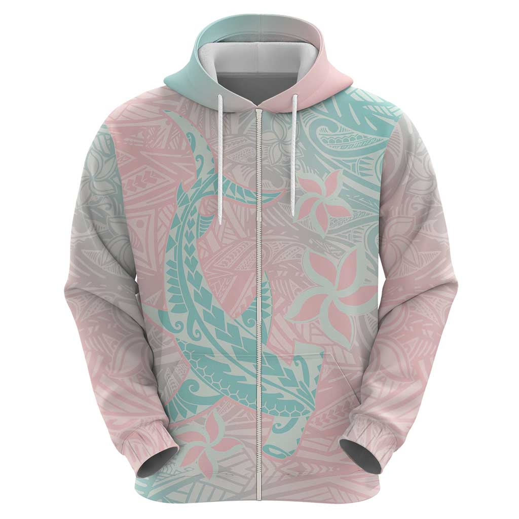Baby Pink Gradient Polynesia Zip Hoodie Hawaiian Tribal Hammerhead Shark Tattoo