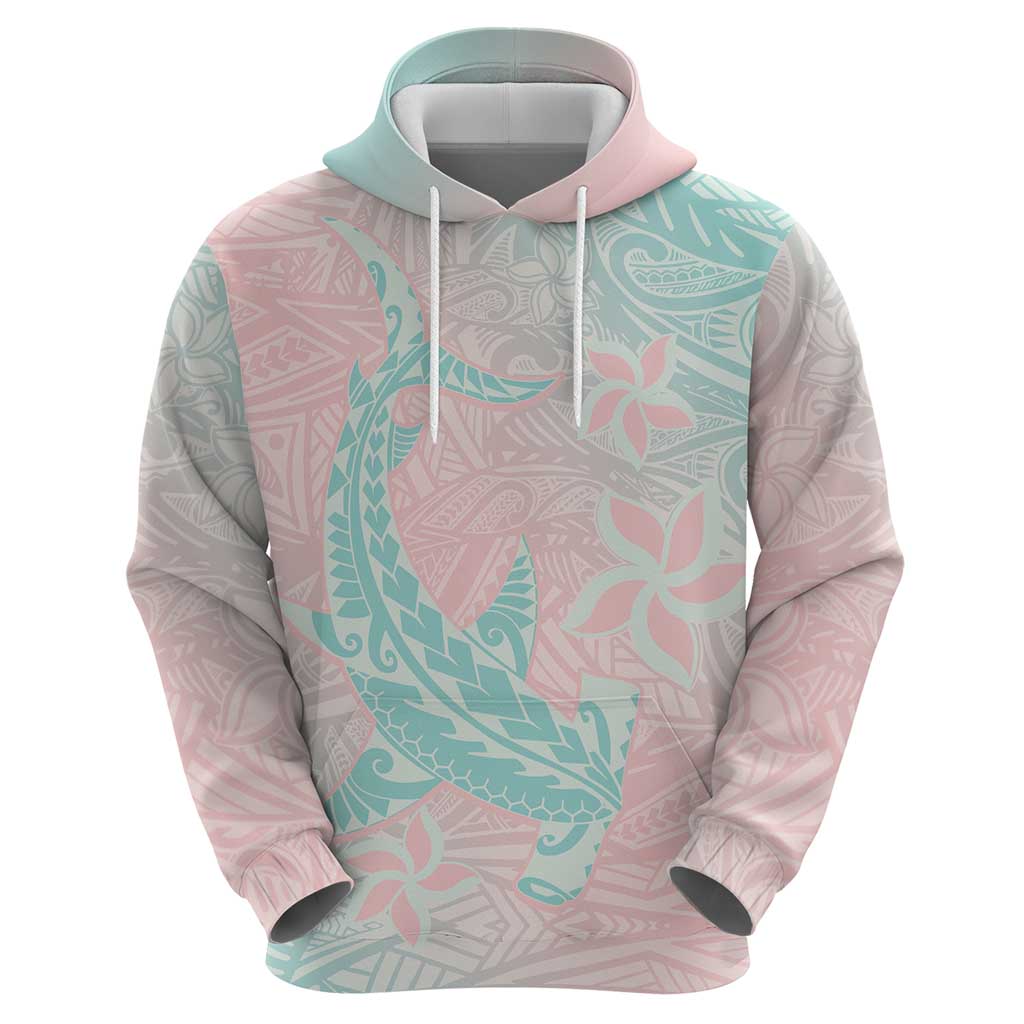 Baby Pink Gradient Polynesia Zip Hoodie Hawaiian Tribal Hammerhead Shark Tattoo
