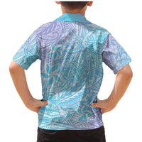 Baby Blue Gradient Polynesia Family Matching Mermaid Dress and Hawaiian Shirt Hawaiian Tribal Hammerhead Shark Tattoo