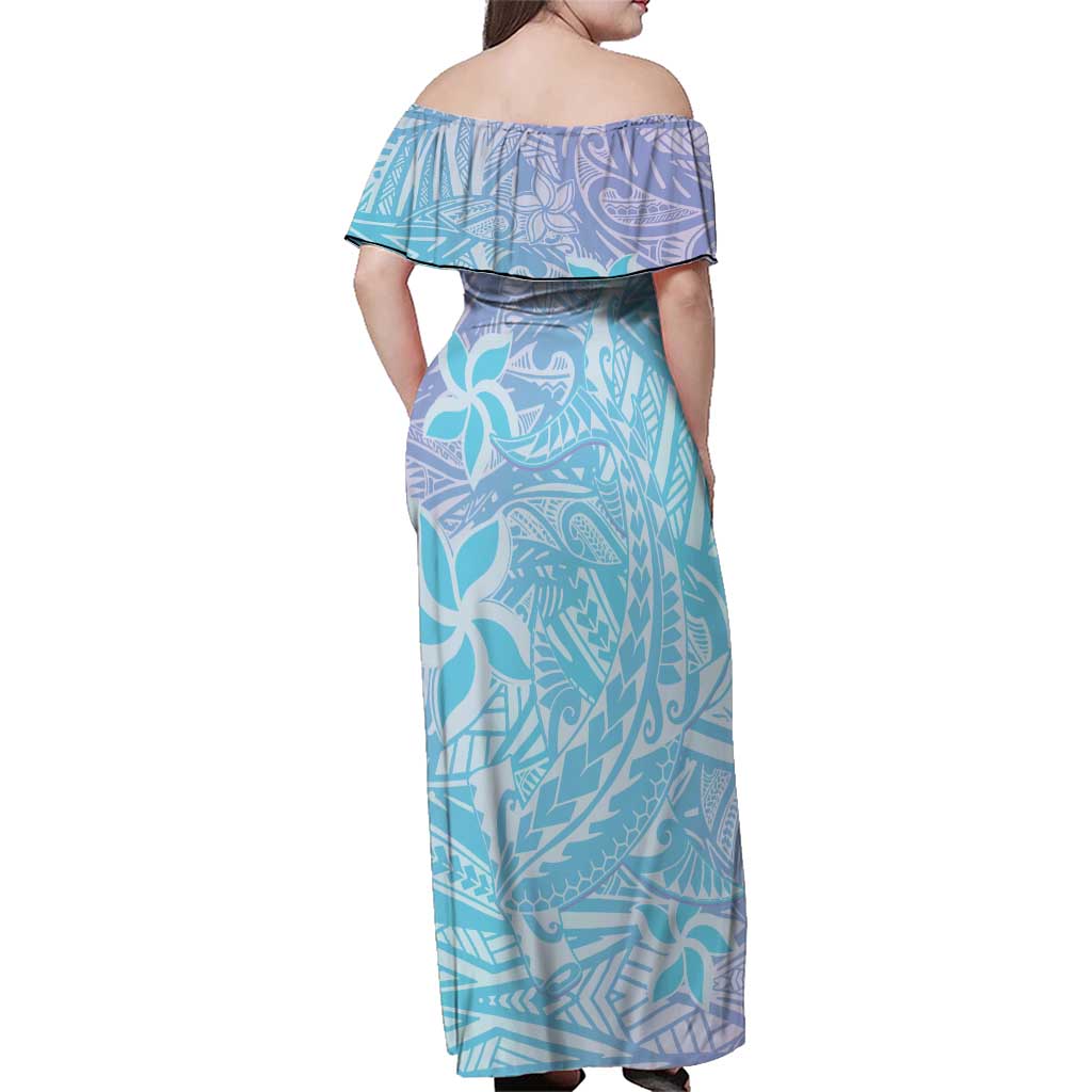Baby Blue Gradient Polynesia Family Matching Off Shoulder Maxi Dress and Hawaiian Shirt Hawaiian Tribal Hammerhead Shark Tattoo