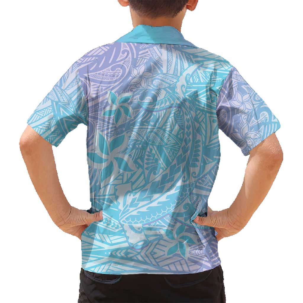 Baby Blue Gradient Polynesia Family Matching Tank Maxi Dress and Hawaiian Shirt Hawaiian Tribal Hammerhead Shark Tattoo