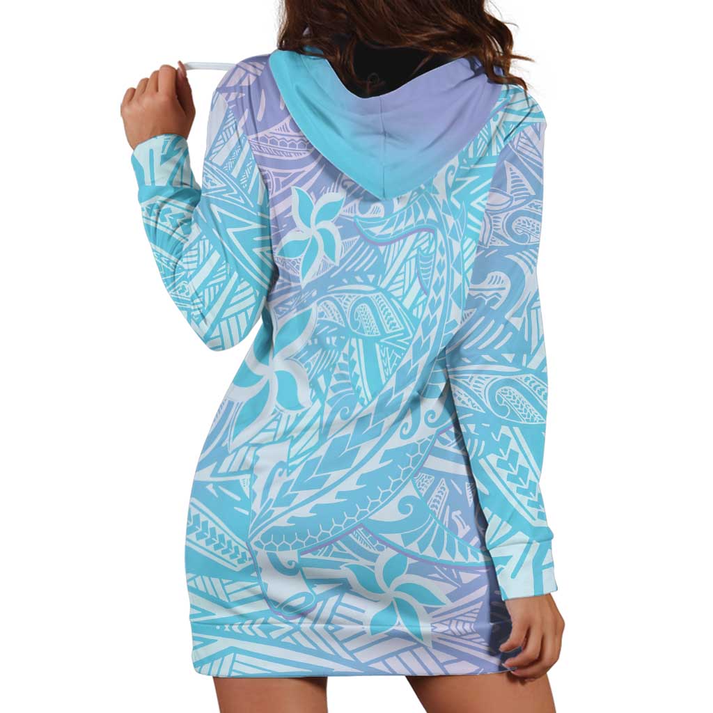 Baby Blue Gradient Polynesia Hoodie Dress Hawaiian Tribal Hammerhead Shark Tattoo