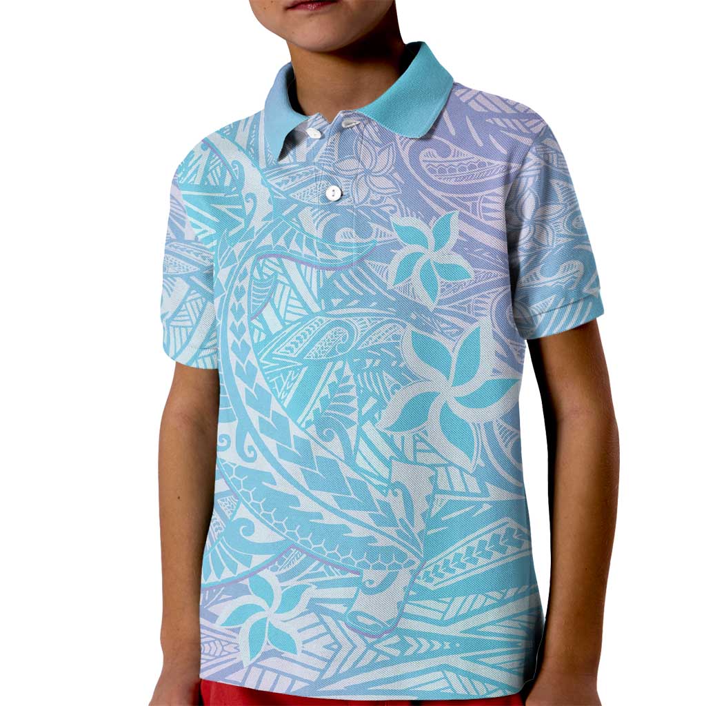 Baby Blue Gradient Polynesia Kid Polo Shirt Hawaiian Tribal Hammerhead Shark Tattoo LT14 Kid Baby Blue - Polynesian Pride