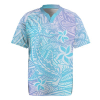 Baby Blue Gradient Polynesia Rugby Jersey Hawaiian Tribal Hammerhead Shark Tattoo