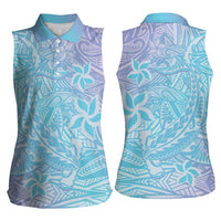 Baby Blue Gradient Polynesia Women Sleeveless Polo Shirt Hawaiian Tribal Hammerhead Shark Tattoo LT14 - Polynesian Pride