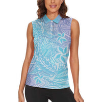 Baby Blue Gradient Polynesia Women Sleeveless Polo Shirt Hawaiian Tribal Hammerhead Shark Tattoo LT14 - Polynesian Pride