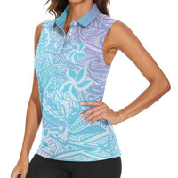 Baby Blue Gradient Polynesia Women Sleeveless Polo Shirt Hawaiian Tribal Hammerhead Shark Tattoo LT14 - Polynesian Pride