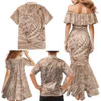 Pink Gradient Polynesia Family Matching Mermaid Dress and Hawaiian Shirt Hawaiian Tribal Hammerhead Shark Tattoo