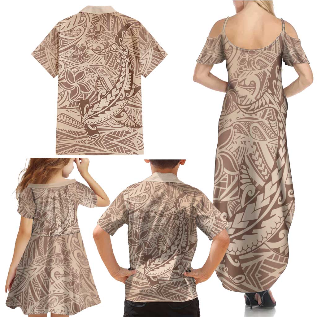 Pink Gradient Polynesia Family Matching Summer Maxi Dress and Hawaiian Shirt Hawaiian Tribal Hammerhead Shark Tattoo