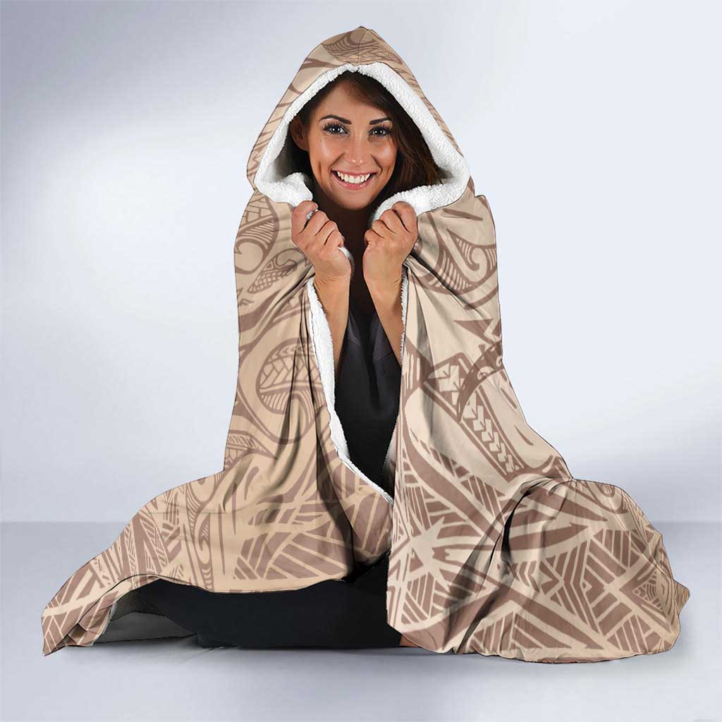 Pastel Brown Polynesia Hooded Blanket Hawaiian Tribal Hammerhead Shark Tattoo LT14 - Polynesian Pride