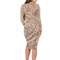 Pink Gradient Polynesia Long Sleeve Bodycon Dress Hawaiian Tribal Hammerhead Shark Tattoo