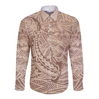 Pastel Brown Polynesia Long Sleeve Button Shirt Hawaiian Tribal Hammerhead Shark Tattoo LT14 Unisex Pastel Brown - Polynesian Pride