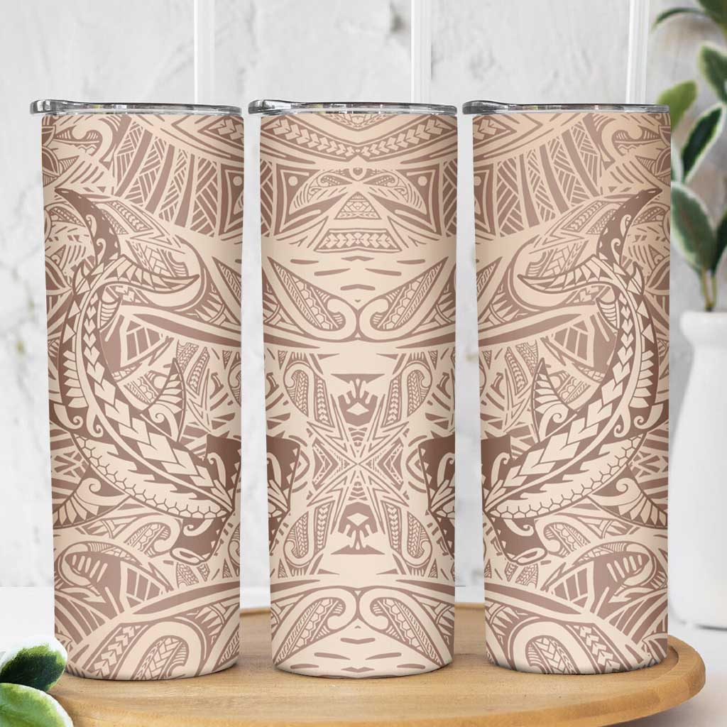 Pink Gradient Polynesia Skinny Tumbler Hawaiian Tribal Hammerhead Shark Tattoo