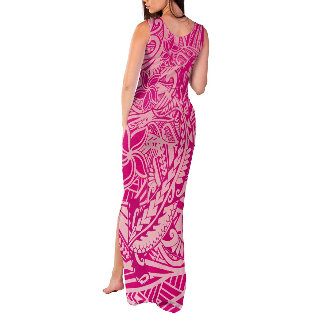 Beige Gradient Polynesia Tank Maxi Dress Hawaiian Tribal Hammerhead Shark Tattoo