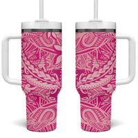 Beige Gradient Polynesia Tumbler With Handle Hawaiian Tribal Hammerhead Shark Tattoo