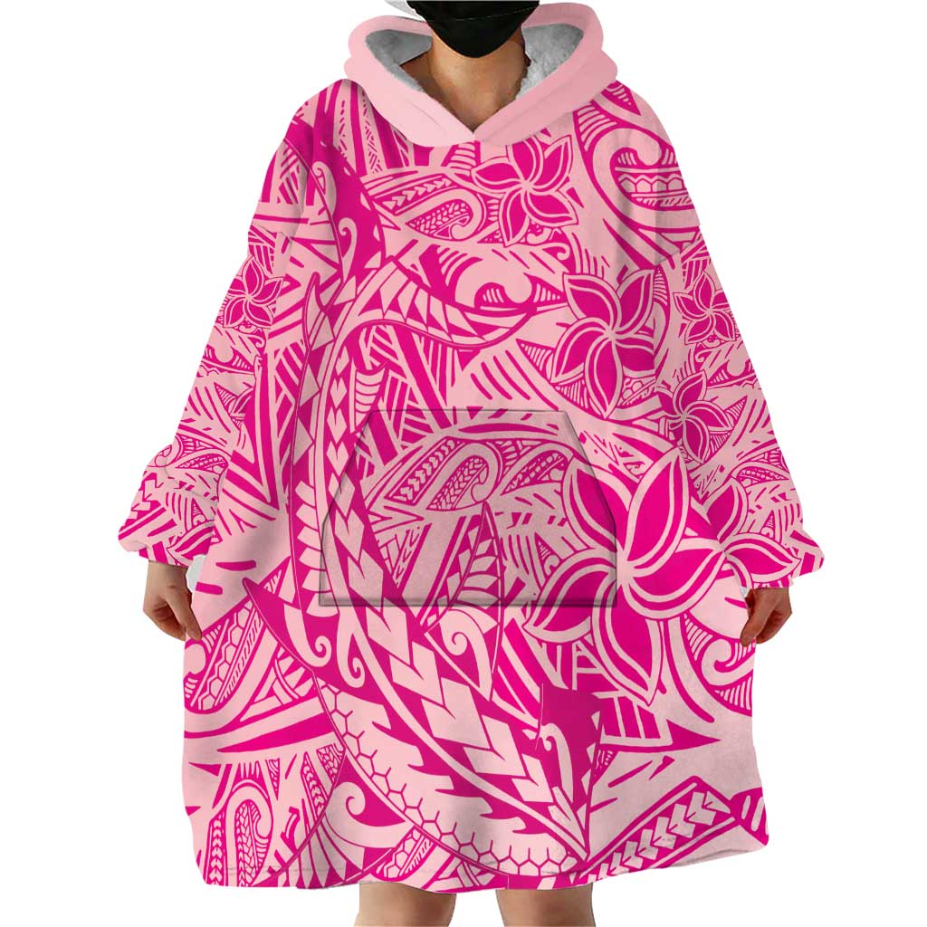 Beige Gradient Polynesia Wearable Blanket Hoodie Hawaiian Tribal Hammerhead Shark Tattoo