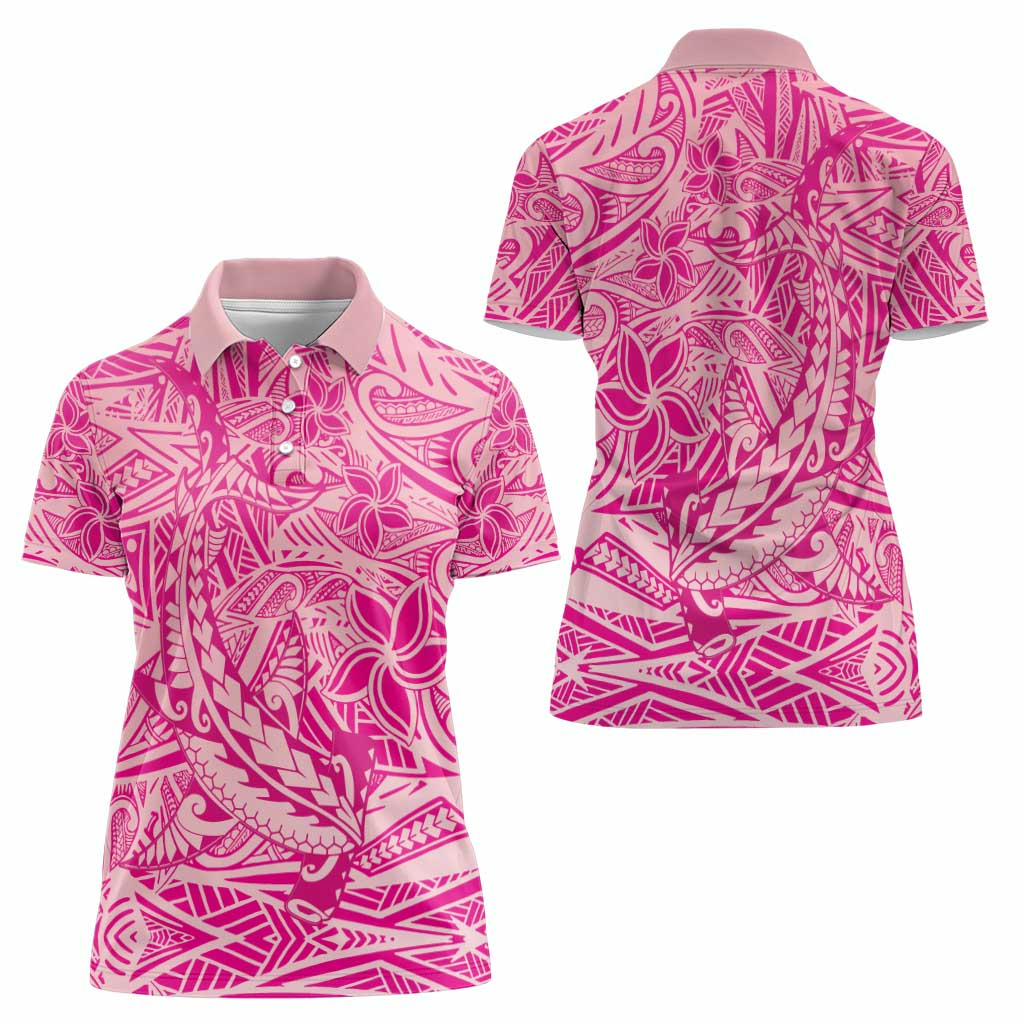 Beige Gradient Polynesia Women Polo Shirt Hawaiian Tribal Hammerhead Shark Tattoo