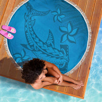 Blue Gradient Polynesia Beach Blanket Hawaiian Tribal Hammerhead Shark Tattoo