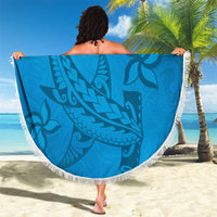 Blue Gradient Polynesia Beach Blanket Hawaiian Tribal Hammerhead Shark Tattoo