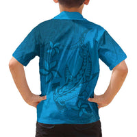 Blue Gradient Polynesia Family Matching Long Sleeve Bodycon Dress and Hawaiian Shirt Hawaiian Tribal Hammerhead Shark Tattoo