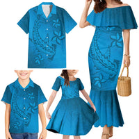 Blue Gradient Polynesia Family Matching Mermaid Dress and Hawaiian Shirt Hawaiian Tribal Hammerhead Shark Tattoo