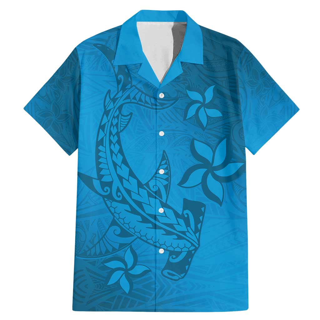 Blue Gradient Polynesia Family Matching Mermaid Dress and Hawaiian Shirt Hawaiian Tribal Hammerhead Shark Tattoo