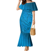 Blue Gradient Polynesia Family Matching Mermaid Dress and Hawaiian Shirt Hawaiian Tribal Hammerhead Shark Tattoo