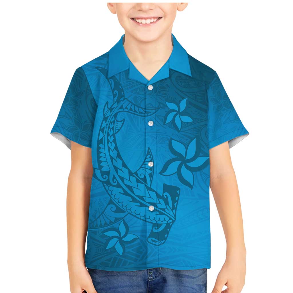 Blue Gradient Polynesia Family Matching Mermaid Dress and Hawaiian Shirt Hawaiian Tribal Hammerhead Shark Tattoo