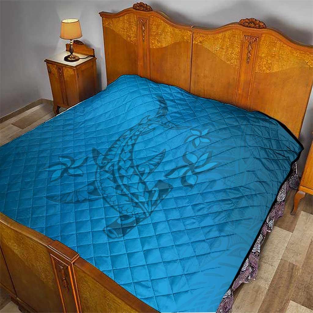 Blue Gradient Polynesia Quilt Hawaiian Tribal Hammerhead Shark Tattoo
