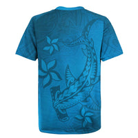 Blue Gradient Polynesia Rugby Jersey Hawaiian Tribal Hammerhead Shark Tattoo