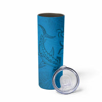 Blue Gradient Polynesia Skinny Tumbler Hawaiian Tribal Hammerhead Shark Tattoo