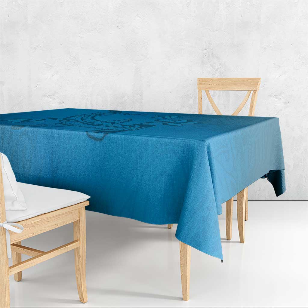 Blue Gradient Polynesia Tablecloth Hawaiian Tribal Hammerhead Shark Tattoo