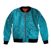 Dark Cyan Gradient Polynesia Bomber Jacket Hawaiian Tribal Hammerhead Shark Tattoo
