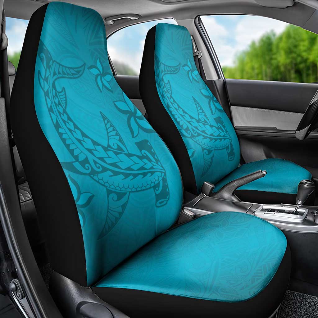 Dark Cyan Gradient Polynesia Car Seat Cover Hawaiian Tribal Hammerhead Shark Tattoo LT14 - Polynesian Pride