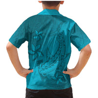 Dark Cyan Gradient Polynesia Family Matching Mermaid Dress and Hawaiian Shirt Hawaiian Tribal Hammerhead Shark Tattoo