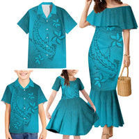 Dark Cyan Gradient Polynesia Family Matching Mermaid Dress and Hawaiian Shirt Hawaiian Tribal Hammerhead Shark Tattoo