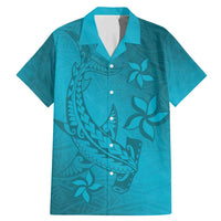 Dark Cyan Gradient Polynesia Family Matching Mermaid Dress and Hawaiian Shirt Hawaiian Tribal Hammerhead Shark Tattoo