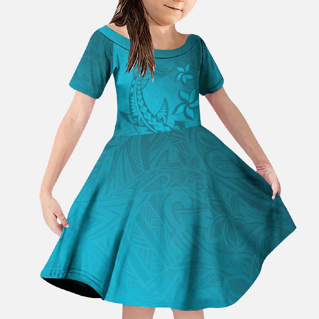 Dark Cyan Gradient Polynesia Family Matching Tank Maxi Dress and Hawaiian Shirt Hawaiian Tribal Hammerhead Shark Tattoo
