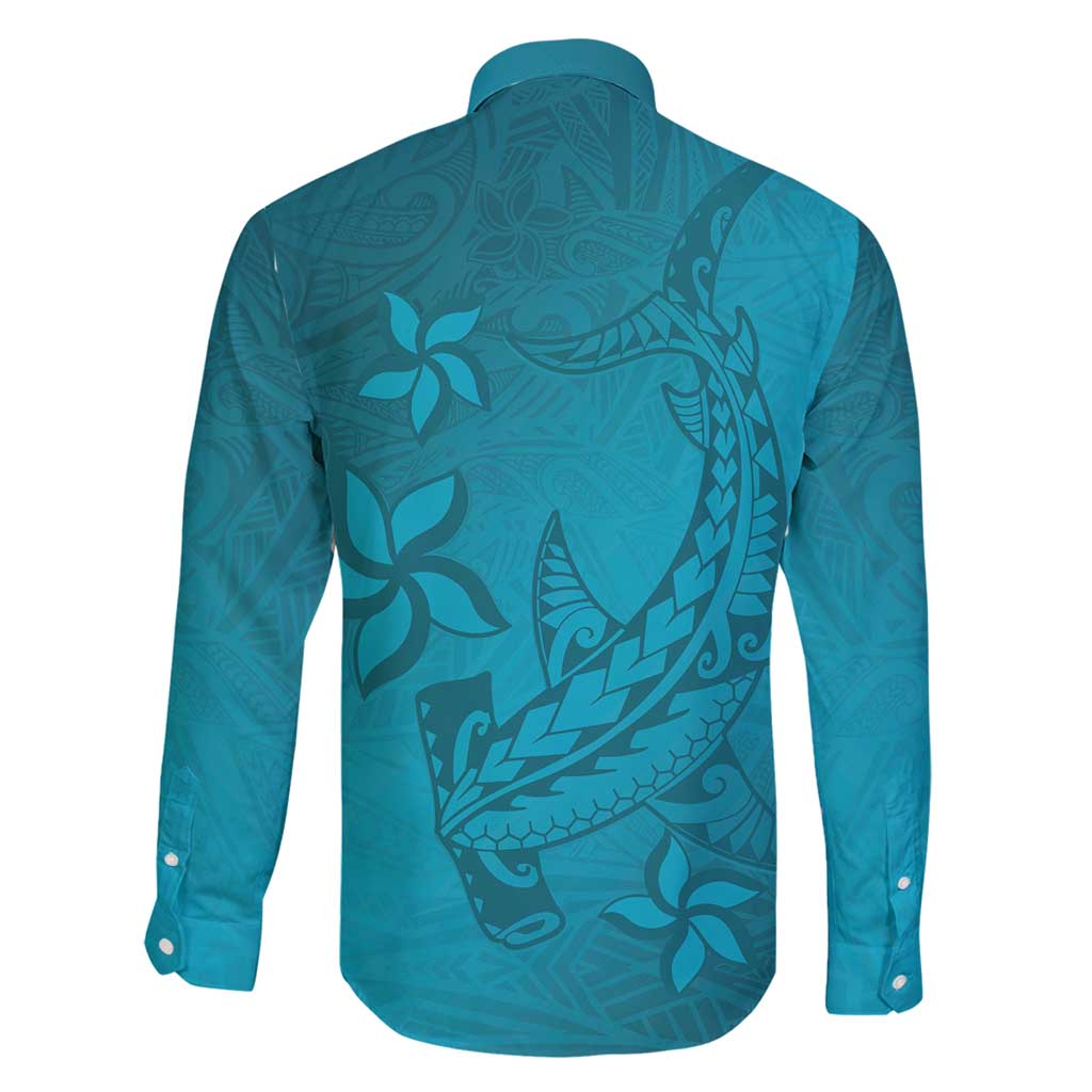 Dark Cyan Gradient Polynesia Family Matching Tank Maxi Dress and Hawaiian Shirt Hawaiian Tribal Hammerhead Shark Tattoo
