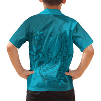 Dark Cyan Gradient Polynesia Kid Hawaiian Shirt Hawaiian Tribal Hammerhead Shark Tattoo LT14 - Polynesian Pride