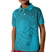 Dark Cyan Gradient Polynesia Kid Polo Shirt Hawaiian Tribal Hammerhead Shark Tattoo LT14 Kid Dark Cyan - Polynesian Pride