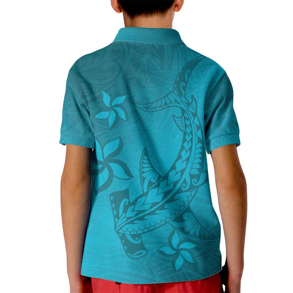 Dark Cyan Gradient Polynesia Kid Polo Shirt Hawaiian Tribal Hammerhead Shark Tattoo LT14 - Polynesian Pride