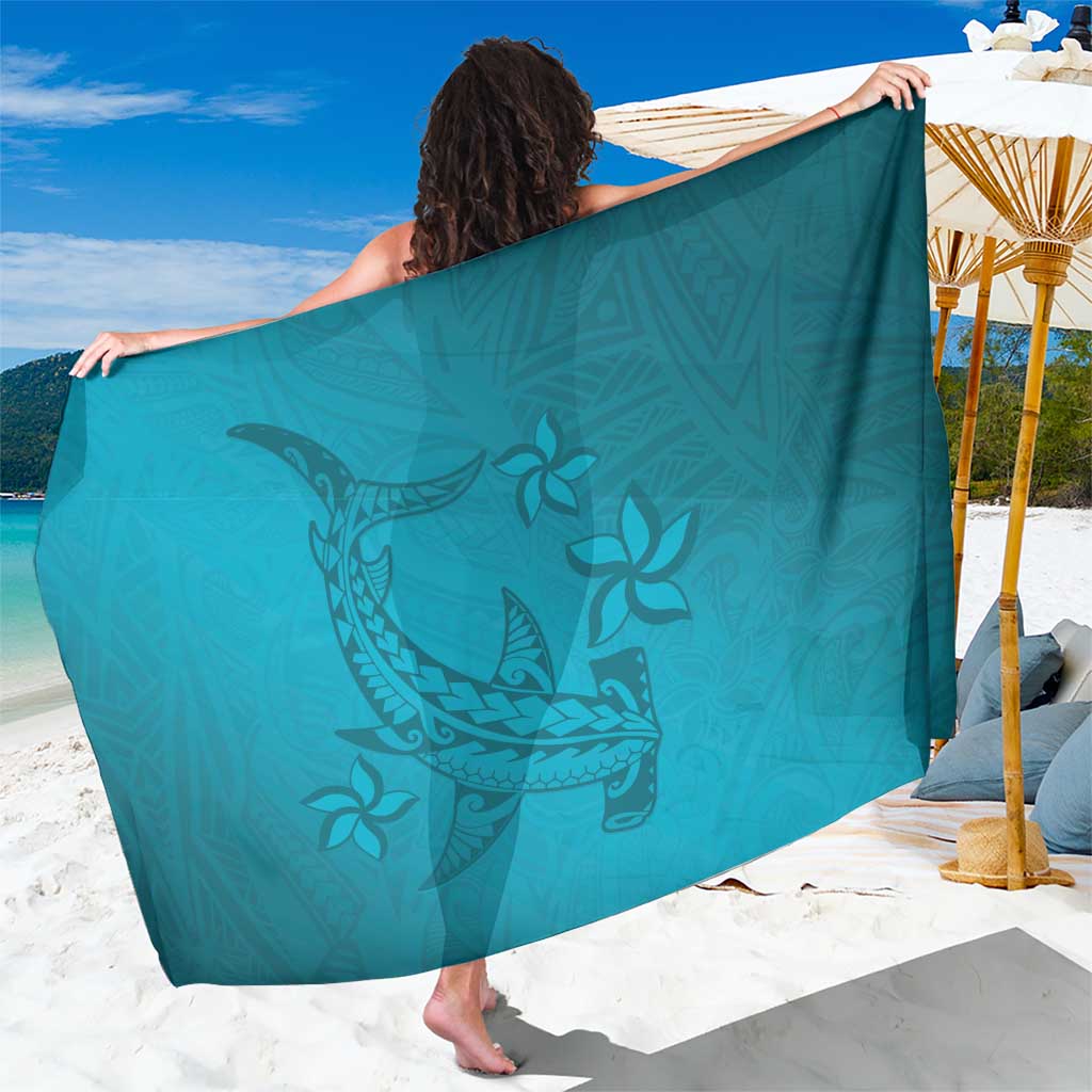 Dark Cyan Gradient Polynesia Sarong Hawaiian Tribal Hammerhead Shark Tattoo
