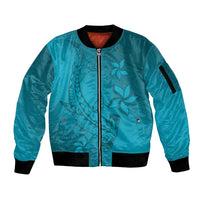Dark Cyan Gradient Polynesia Sleeve Zip Bomber Jacket Hawaiian Tribal Hammerhead Shark Tattoo