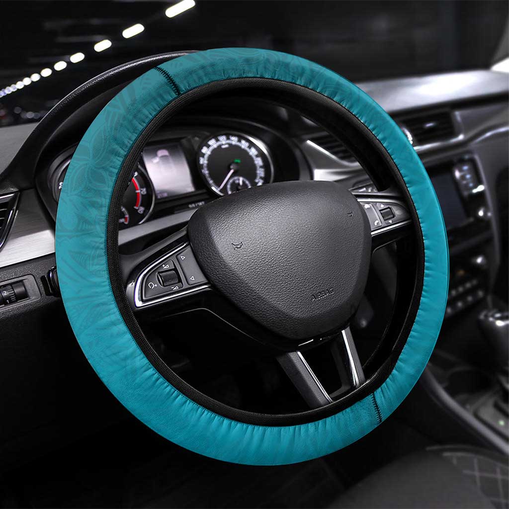 Dark Cyan Gradient Polynesia Steering Wheel Cover Hawaiian Tribal Hammerhead Shark Tattoo