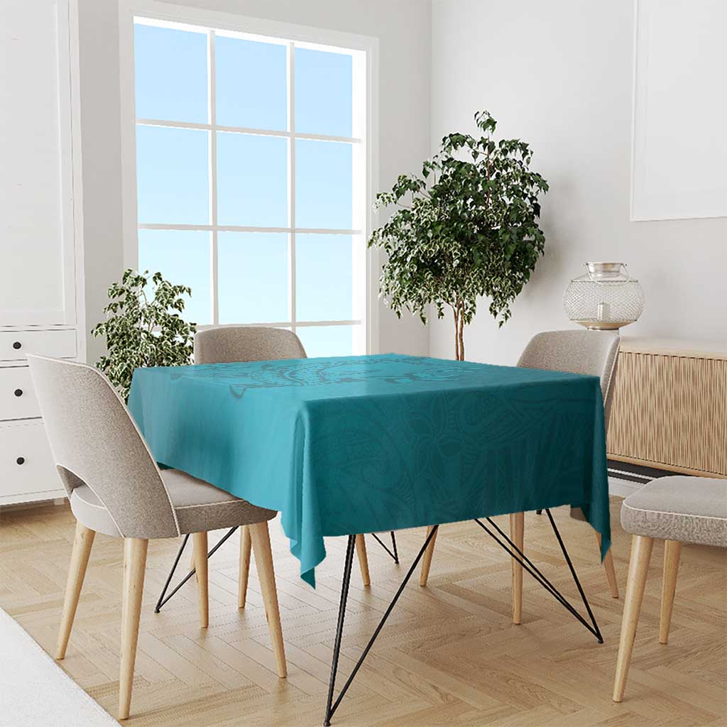 Dark Cyan Gradient Polynesia Tablecloth Hawaiian Tribal Hammerhead Shark Tattoo
